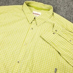 Simms Fishing Shirt Mens 3XL Performance Nylon Button Up Wicking Lime Green